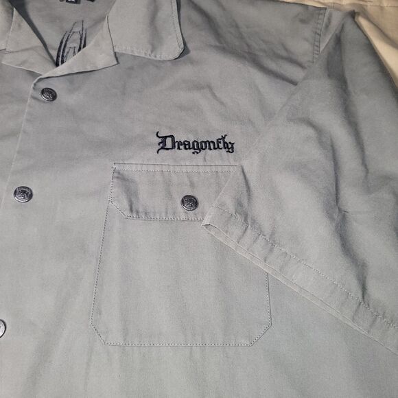 Dragonfly Roadhouse 3XL Biker Embroidered Skull Wings Motorcycle Button Up Gray - Picture 3 of 7